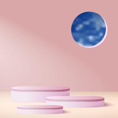 Abstract background with pink color geometric 3d podiums. Vector illustration.のイラスト素材