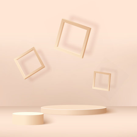 Abstract background with cream color geometric 3d podiums. Vector illustrationのイラスト素材