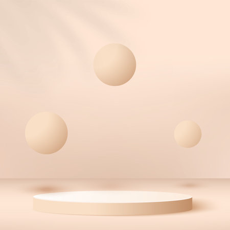 Abstract background with cream color geometric 3d podiums. Vector illustrationのイラスト素材