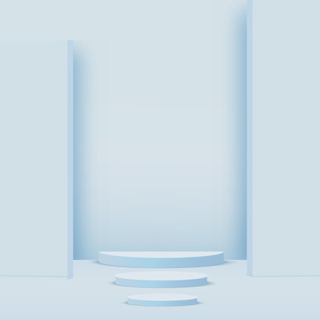Abstract background with blue color geometric 3d sky podiums. Vector illustration.のイラスト素材
