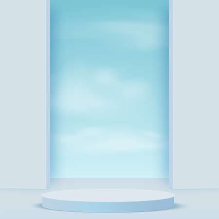 Abstract background with blue color geometric 3d sky podiums. Vector illustration.のイラスト素材