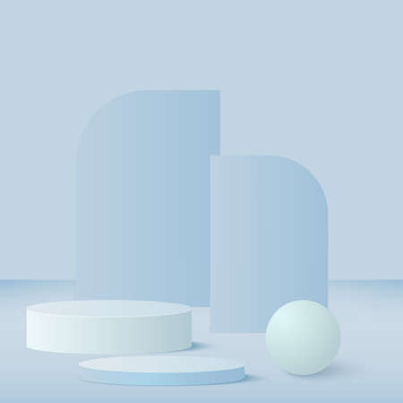 Abstract background with blue color geometric 3d podiums. Vector.のイラスト素材
