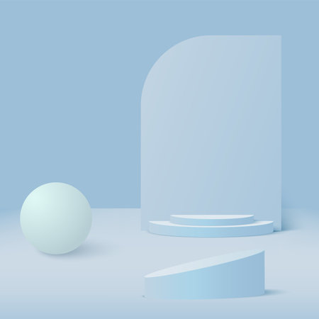 Abstract background with blue color geometric 3d podiums. Vector.のイラスト素材