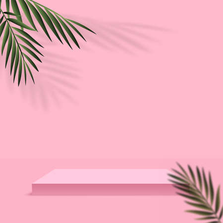 Abstract background with pink color geometric 3d podiums. Vector illustration.のイラスト素材