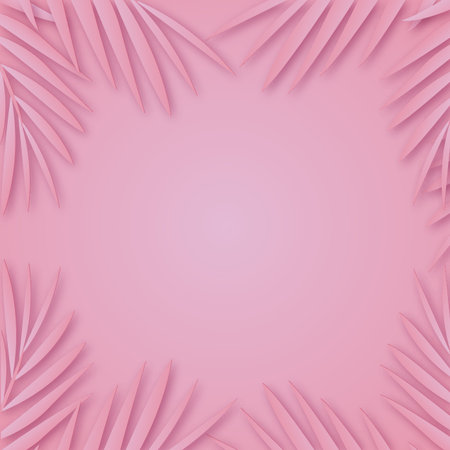 Tropical paper palm leaves frame with soft shadow. Vectorのイラスト素材