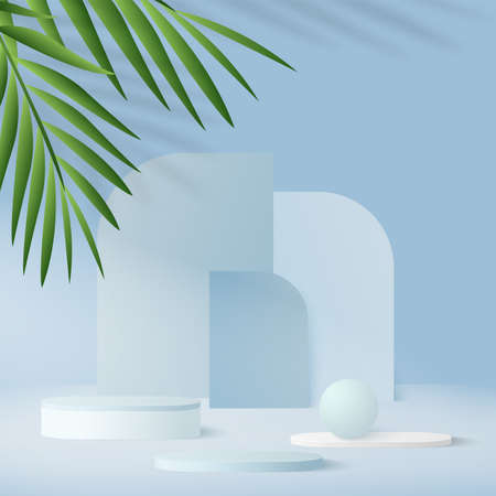 Abstract background with blue color geometric 3d podiums. Vector illustrationのイラスト素材