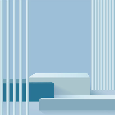 Abstract background with blue color geometric 3d podiums. Vector illustration.