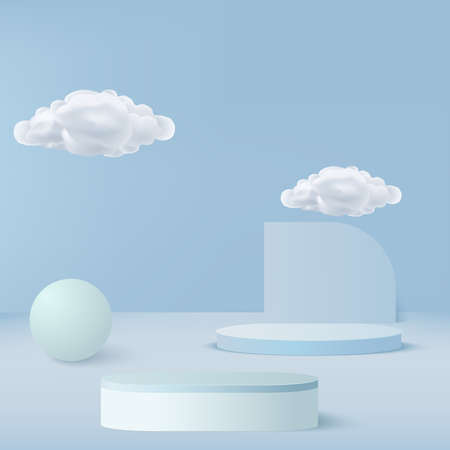 Abstract background with blue color geometric 3d podiums. Vector illustration.のイラスト素材
