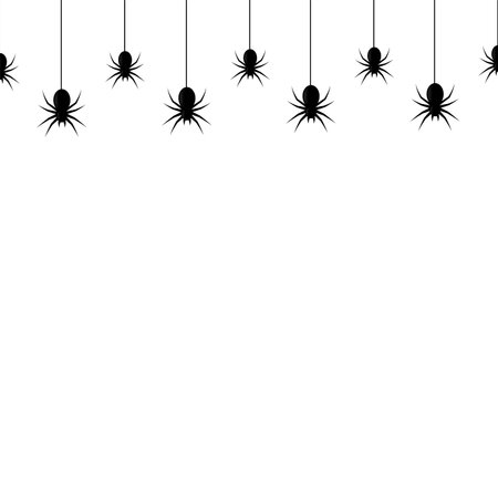 Seamless pattern with hanging spiders on white background. Vector.のイラスト素材