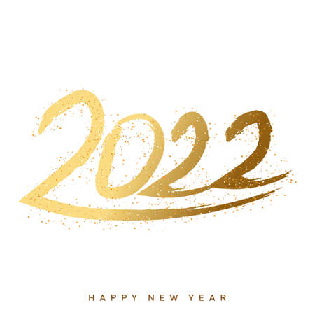 2022 Happy New Year illustration with golden handwritten calligraphy text lettering. Vectorのイラスト素材