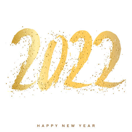 2022 Happy New Year illustration with golden handwritten calligraphy text lettering. Vectorのイラスト素材
