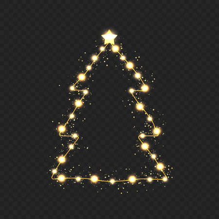 Christmas tree with golden lights on transparent background. Vector.のイラスト素材