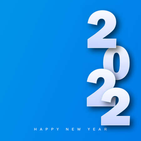 Merry Christmas and Happy New Year card 2022 on blue background. Vector.のイラスト素材