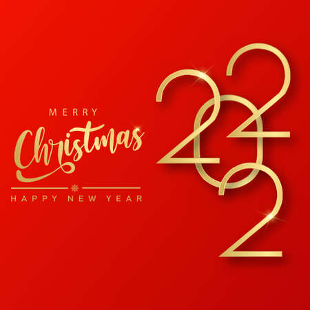 Merry Christmas and Happy New Year 2022 with golden text. Vector.のイラスト素材