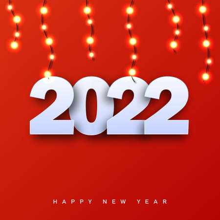 Merry Christmas and Happy New Year 2022 with Xmas garlands. Vector.のイラスト素材