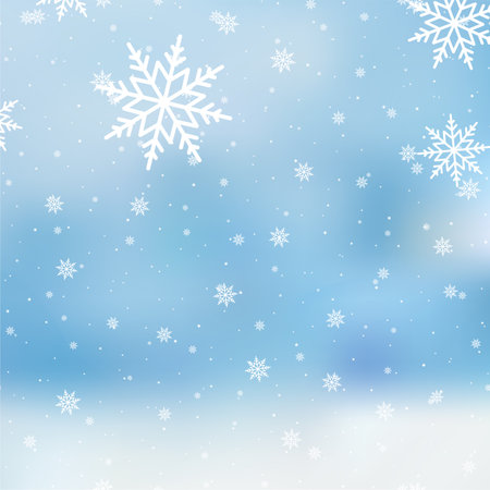 Falling snowflakes on on blue sky, Vector.のイラスト素材