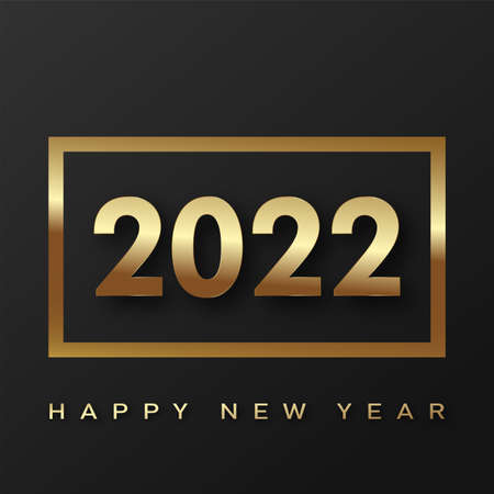 2022 Happy New Year card with luxury golden text on black background. Vector.のイラスト素材