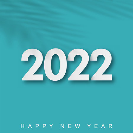 Merry Christmas and Happy New Year card 2022 on blue background. Vector