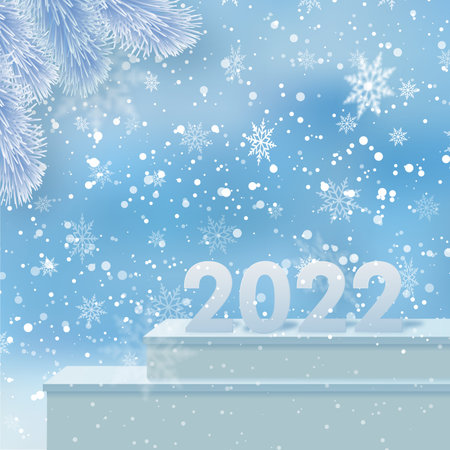 2022 numbers on the podium in the greeting card Happy New Year. Vector