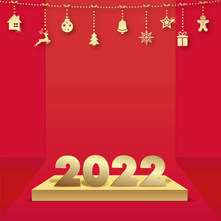 2022 golden numbers on the podium in the greeting card Happy New Year. Vectorのイラスト素材