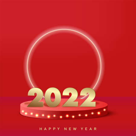 2022 golden numbers on the podium in the greeting card Happy New Year. Vectorのイラスト素材