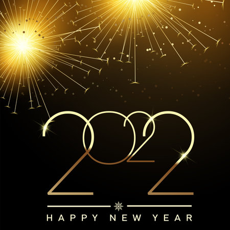 2022 Happy New Year illustration with fireworks. Vector.