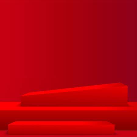 Abstract background with red color geometric 3d podiums. Vector illustrationのイラスト素材