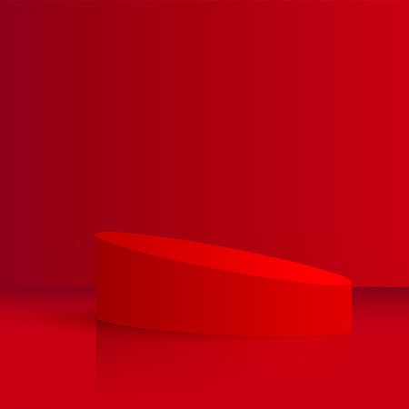 Abstract background with red color geometric 3d podiums. Vector illustrationのイラスト素材