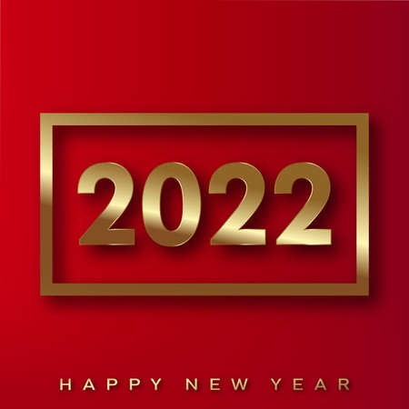 2022 Happy New Year background with golden text on red. Vector.のイラスト素材
