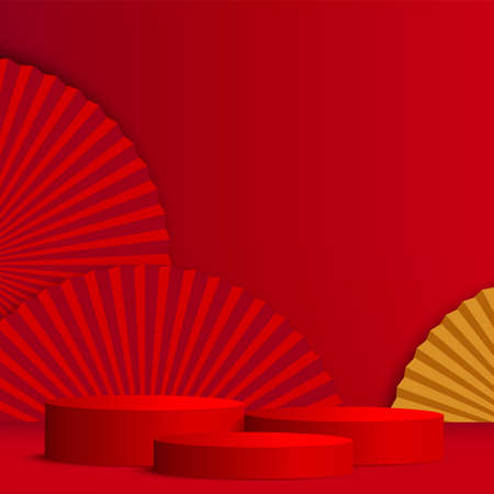 Chinese new year background with red podium. Vector illustration.のイラスト素材