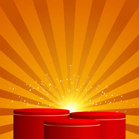 Abstract background with red color geometric 3d podiums for New Year. Vector illustration.のイラスト素材