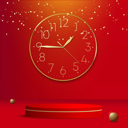 Abstract background with red color geometric 3d podiums for New Year. Vector illustration.の写真素材