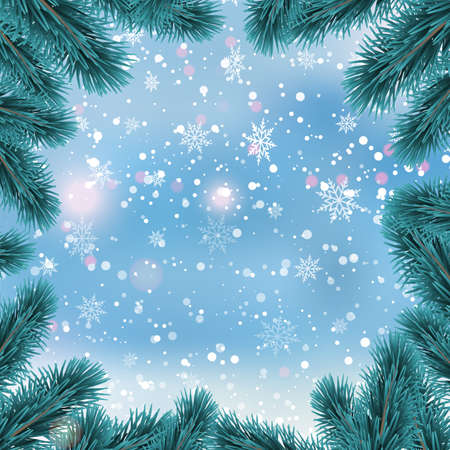 Christmas card with pine branches frame. Vector illustrationのイラスト素材