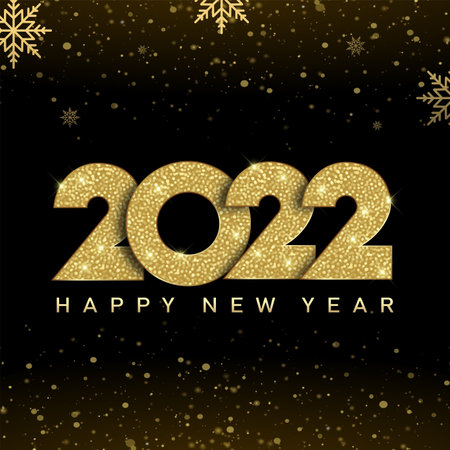 2022 Happy new year with golden numbers design of greeting card. Vector.