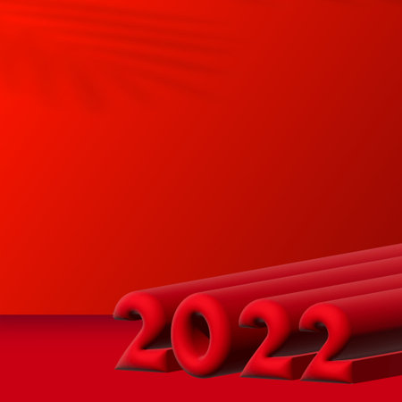 2022 calligraphy with 3d red numbers on red background. Vector