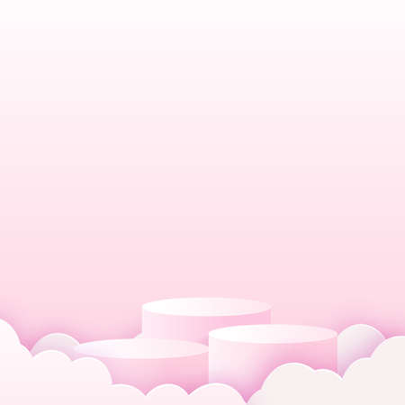 Happy Valentine s Day card with pink clouds and podium. Vectorのイラスト素材