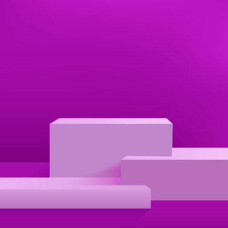 Abstract background with purple color geometric 3d podiums. Vector illustration.
