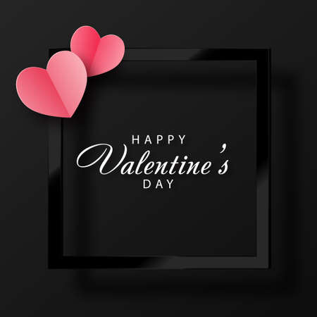 Happy Valentines Day greeting card with 3d pink heart on black background. Vectorのイラスト素材