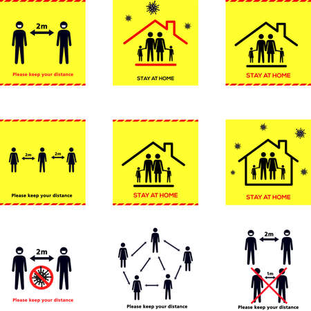 Set of awareness signs social media campaign and prevention coronavirus. vector illustrationのイラスト素材
