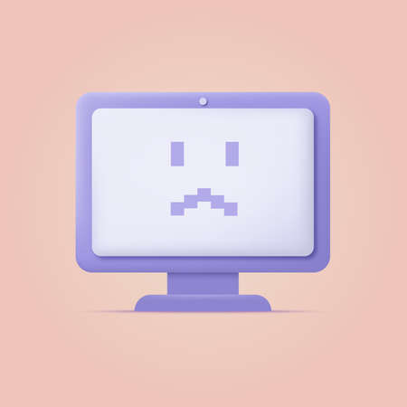 3d Computer with sad face. vector illustrationのイラスト素材
