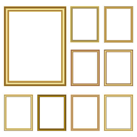 Set of golden square photo frames. vector illustrationのイラスト素材