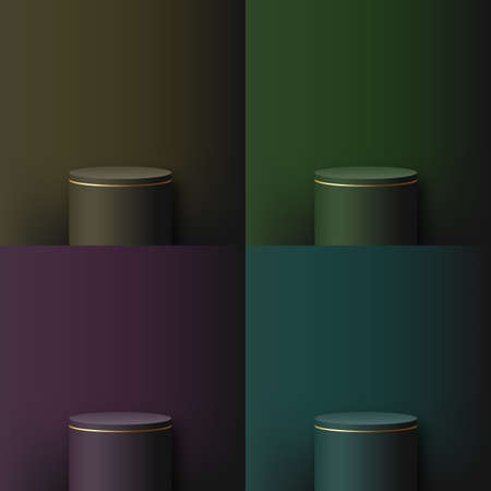 Set of modern trendy color cylinder podiums for presentation. vector illustrationのイラスト素材