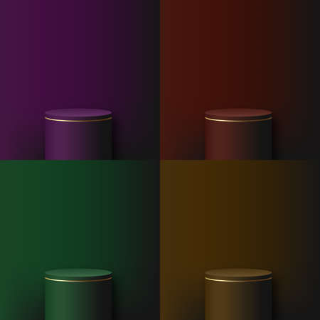 Set of modern trendy color cylinder podiums for presentation. vector illustrationのイラスト素材