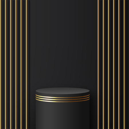 Abstract background with black and gold podium for presentation. vector illustrationのイラスト素材