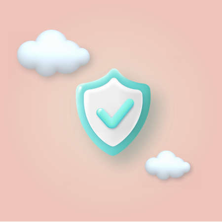 3d shield protection icon with check. vector illustrationのイラスト素材