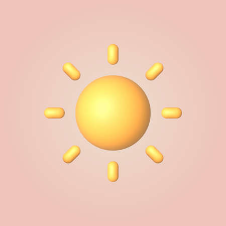 3D cartoon style yellow sun icon. vector illustrationのイラスト素材