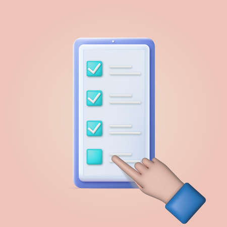 3d checklist on smartphone screen concept. vector illustrationのイラスト素材