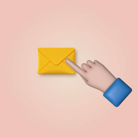 3d men's hand opens the new message. vector illustrationのイラスト素材