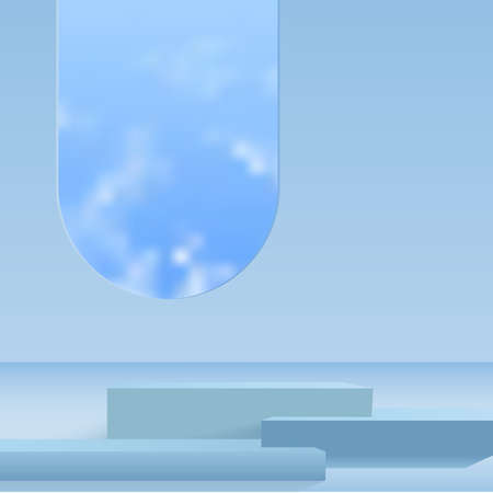 3d blue podium and minimal blue wall scene. 3d podium minimal blue sky background. vector illustrationのイラスト素材
