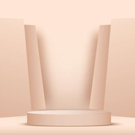 3d cream color podium and minimal cream color wall scene. 3d podium minimal abstract background. vector illustrationのイラスト素材